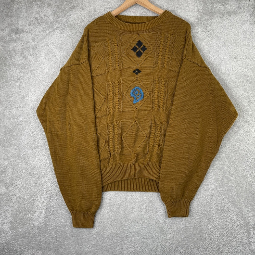 Generra Collective‎ Sweater Mens Medium Brown Cotton Knit Textured Paisley